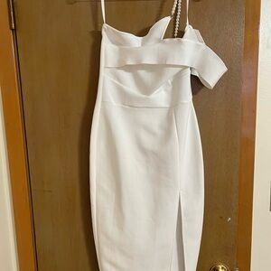 White Asymmetrical off the shoulder Midi Dress